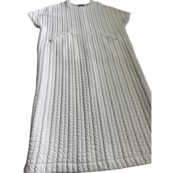 Zara Oversized Striped Quilted Midi Dress Cream & Black Weave Size Large - Picture 8 of 14